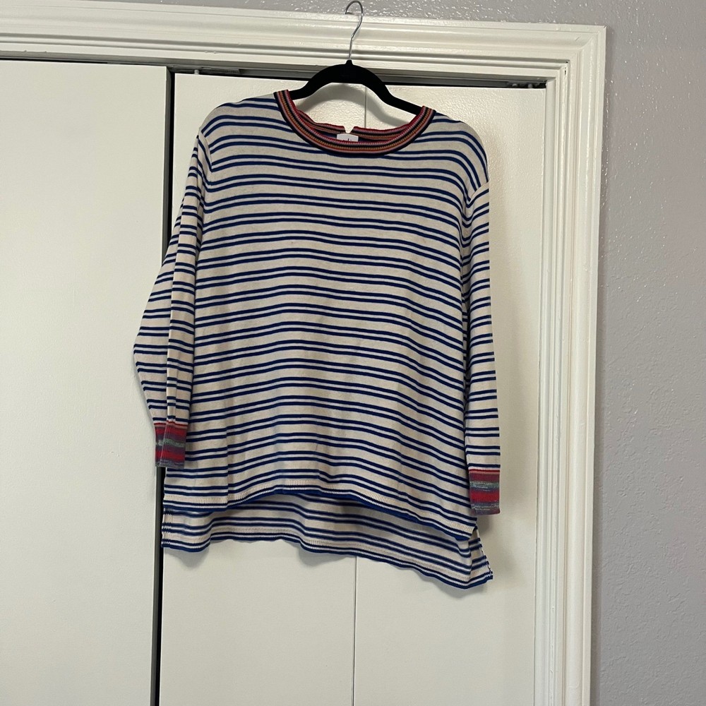 Cabi Striped Tunic Top Long Sleeve Knit Pullover Casual Everyday Size L