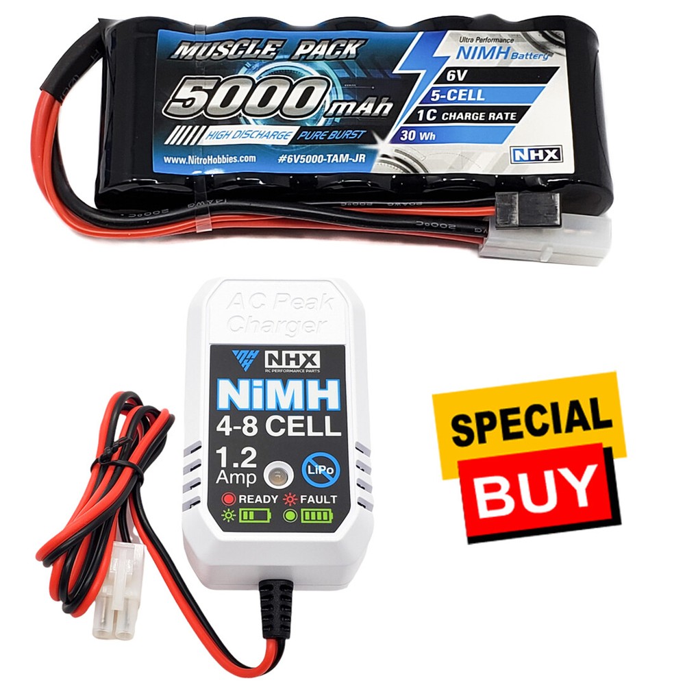 NHX RC 6V 5000mAh 5-Cell NiMH Flat Battery with Tamiya-JR Plug and ezWall Charger