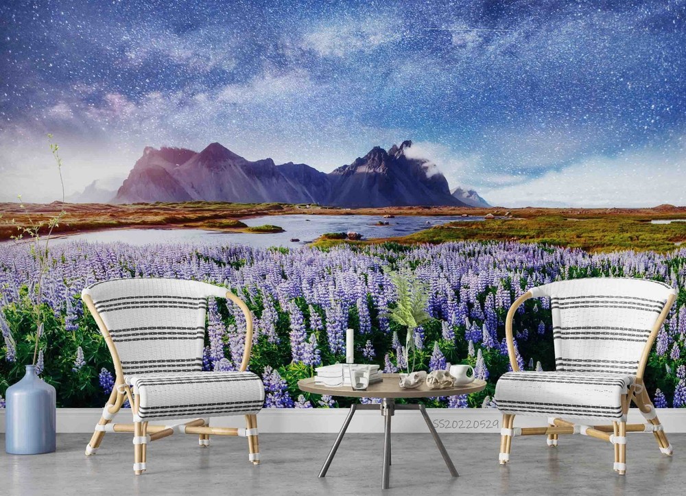 3D Starry Sky Flower Field Landscape Wall Murals Wallpaper Murals Wall Sticker