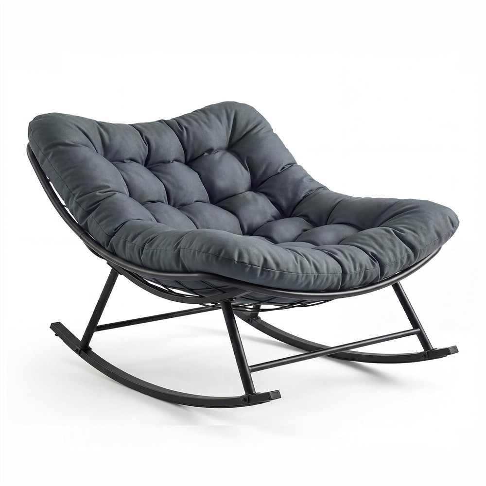 Outdoor Rocking Chair Patio Rocking Chair w/ Removable Cushion Oversized Balcony