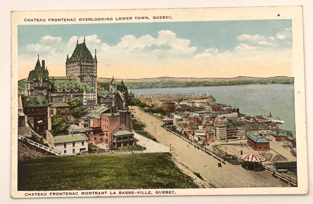 Quebec Canada, 1928 Chateau Frontenac Overlooking Lower Town, Vintage Postcard