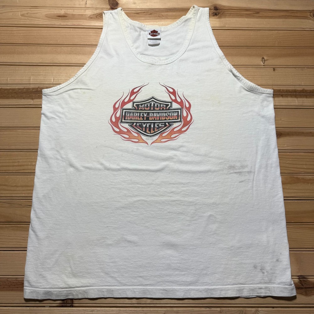 Y2K Harley-Davidson Dayton Ohio Tribal Flames Biker Tank Top Men's - Size 2XL