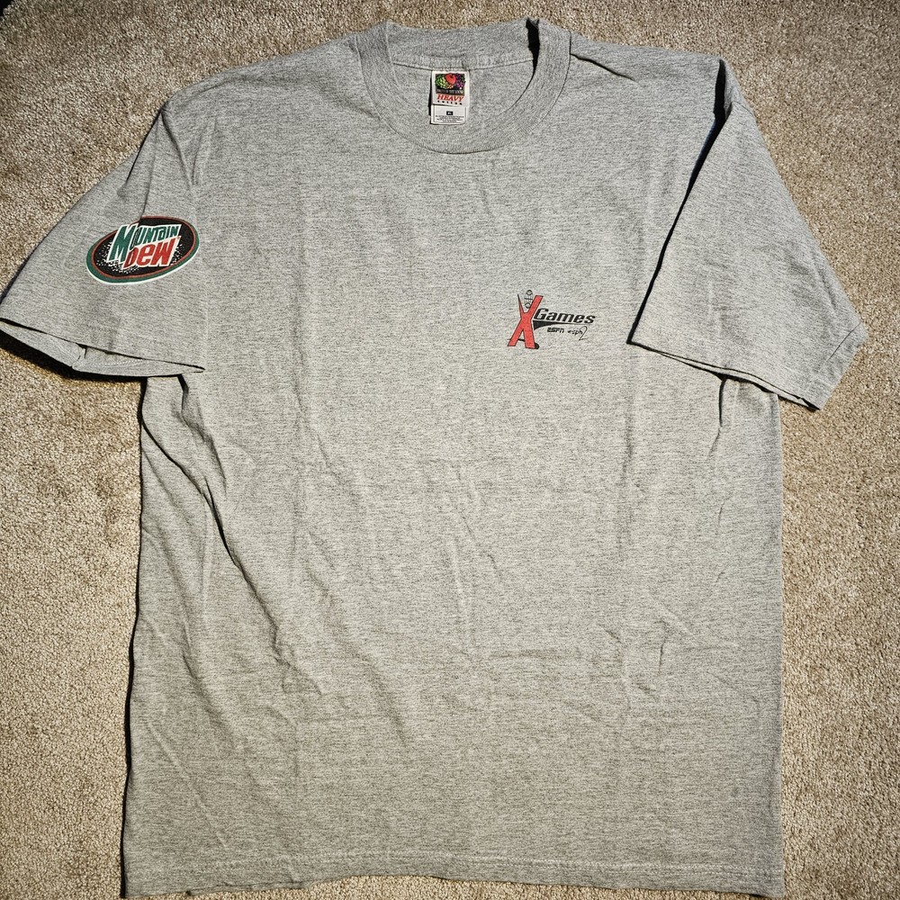 Vtg 90s Y2k X-Games ESPN Mountain Dew Mens XL Promo T-Shirt Extreme Skate Grunge