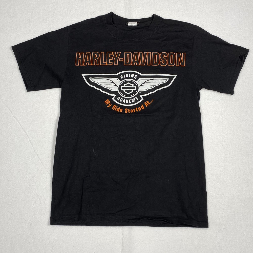 Harley Davidson Black T Shirt Lone Wolf Fort Wayne  Riding Academy Mens Small