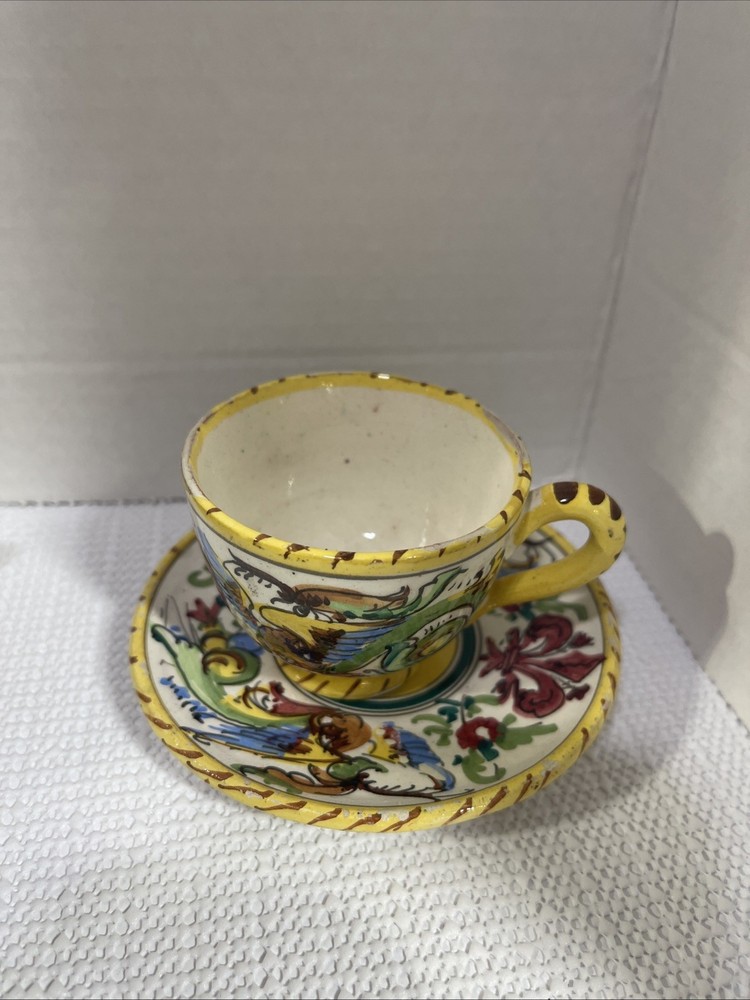 Vintage Italian Hand-Painted Espresso Cup & Saucer