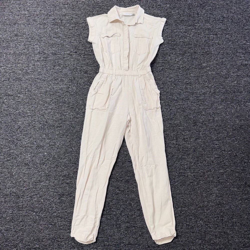 Sincerely Jules Anthropologie Jumpsuit LINEN BLEND Lagenlook Button Top S Ivory