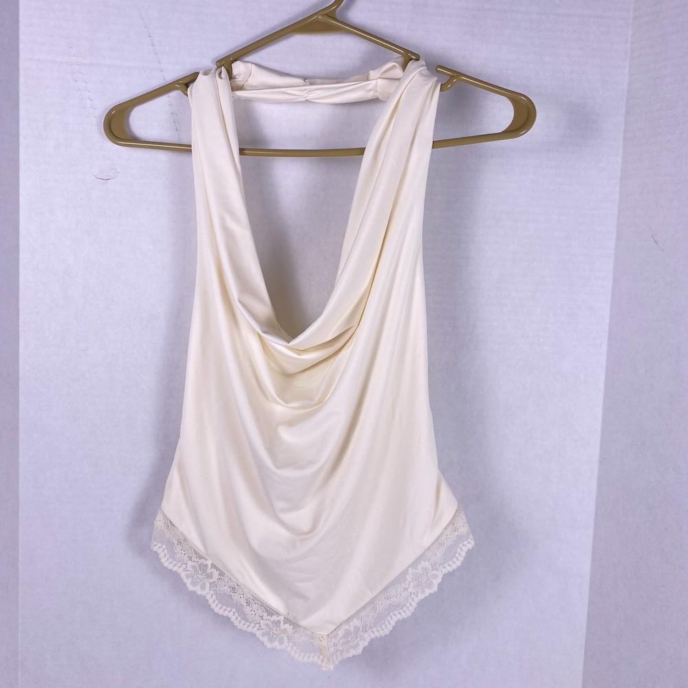 Envie Halter Tank Top. Soft Cream with lace trim. Size Small.