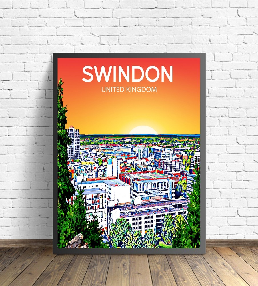Swindon Uk Art Poster Sunset Night Poster Art Print Swindon City Framed Modern