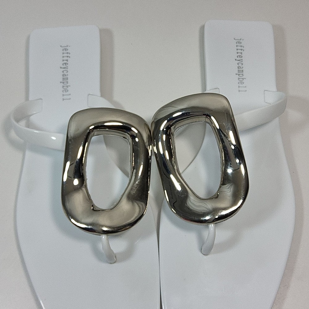 Jeffrey Campbell Linques-2 Thong Sandals Women’s Size 8 White Silver Detail