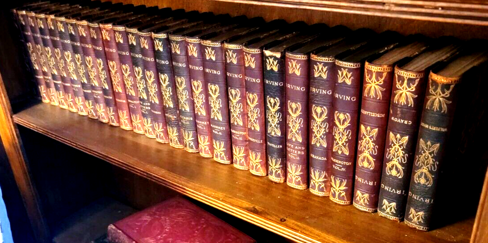 Vintage 27-Vol Washington Irving Set in Art Nouveau Leather Bindings 1900