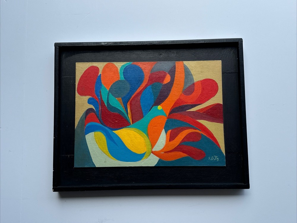 Mid Century Cubist Painting Cubism Abstract ETHELWYN DILLS EXHIBITED BIRD