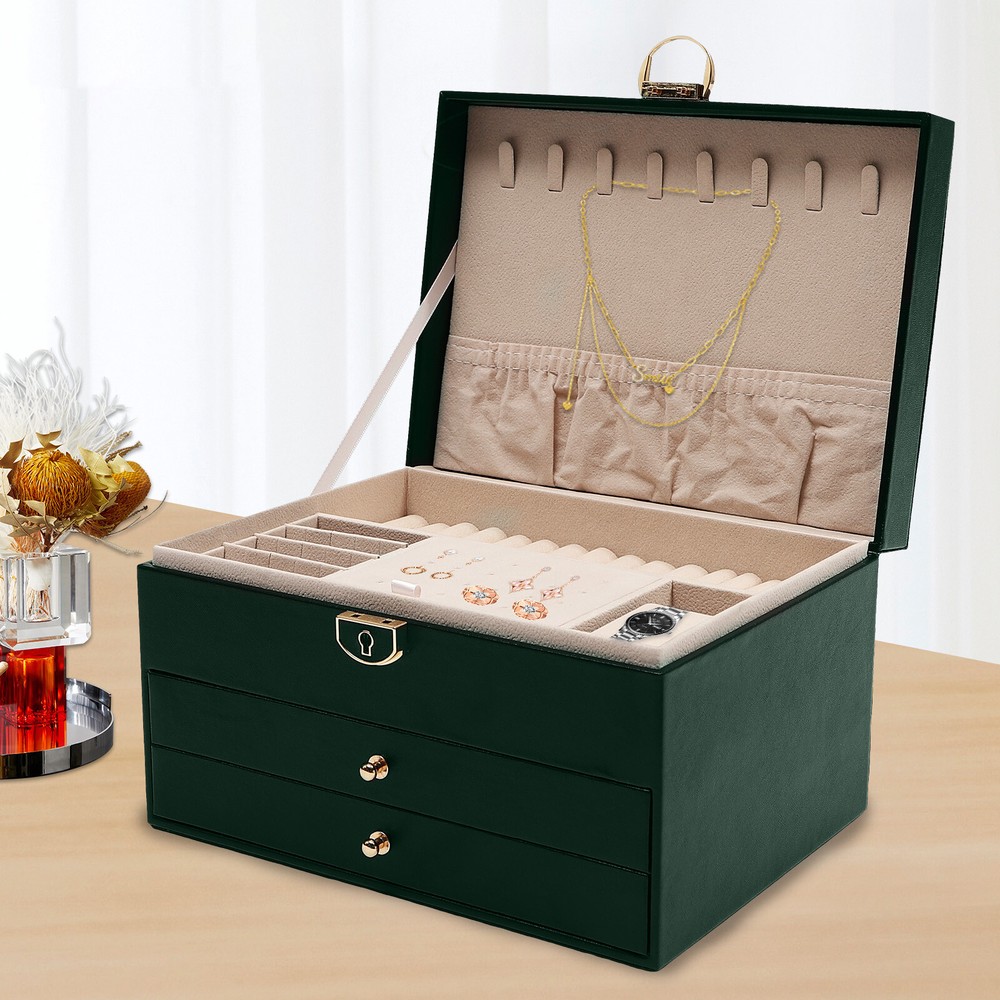 Leather Watch Box Jewelry Organizer Display Case with Holder for Storage  