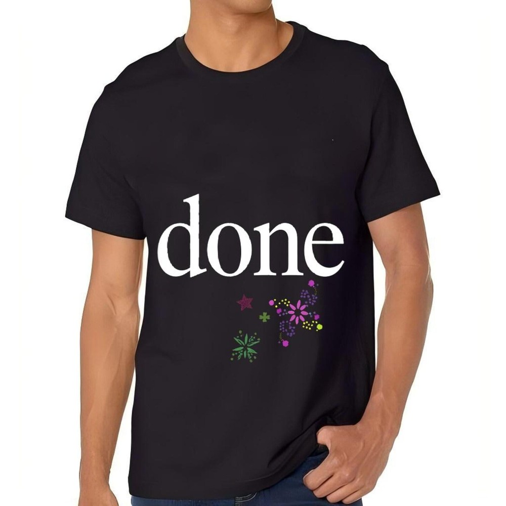 Men's  Short Sleeve T-Shirt with ' Done ' Print and Colorful Floral -All cotton