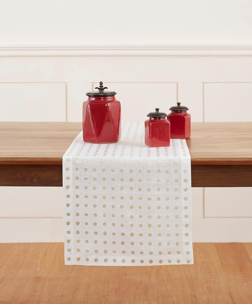 Solino Home Pure Linen Spring Easter Table Runner with Dots Design  