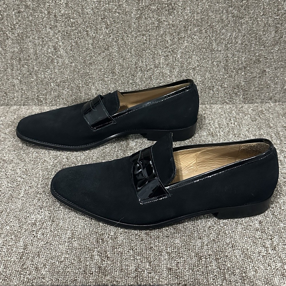 Paul Frederick Men's Black Suede & Patent Leather Tuxedo Loafers Size 12 Italian