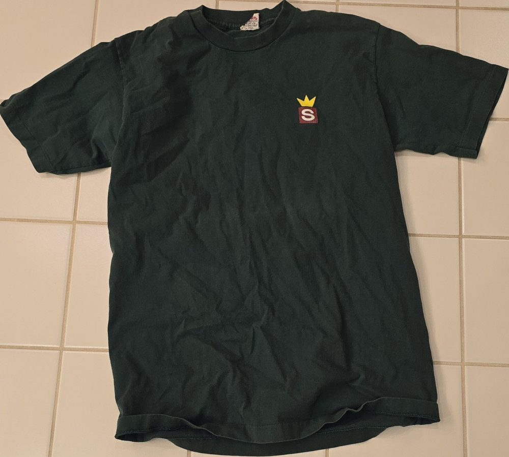 Rare VTG Stussy Green Cotton Graphic Logo Crew Neck Double-Sided Men's L