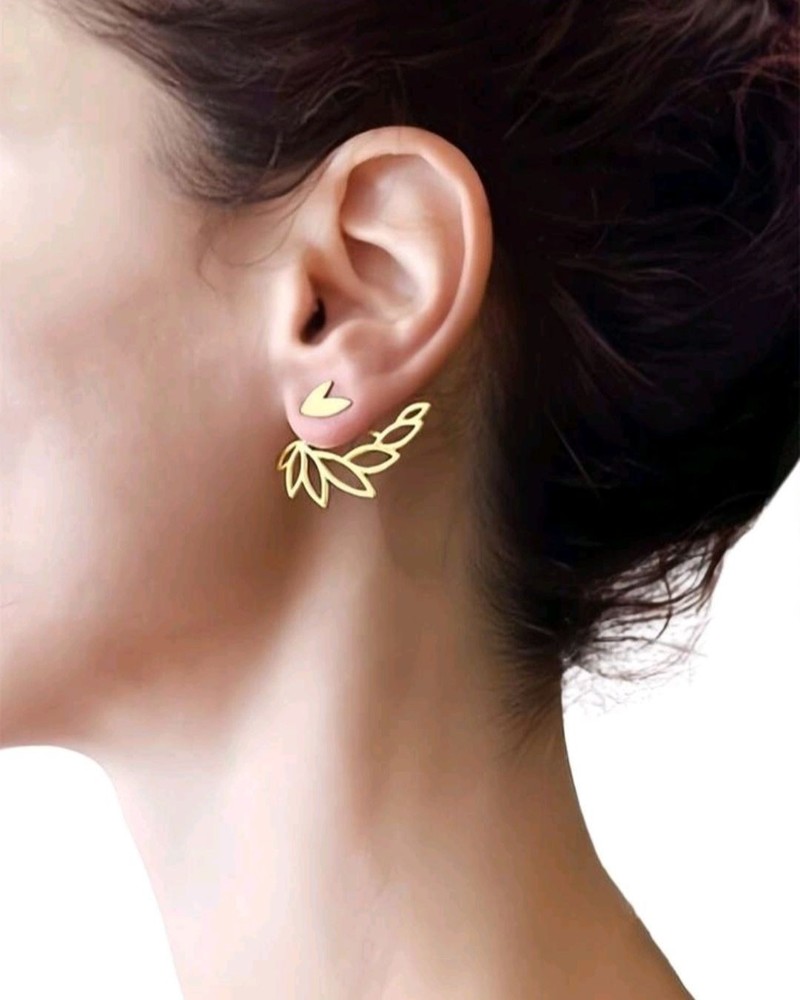 Gold Ear Jacket Earrings 14k Leaf  Heart Jewelry Birthday Gifts For Women