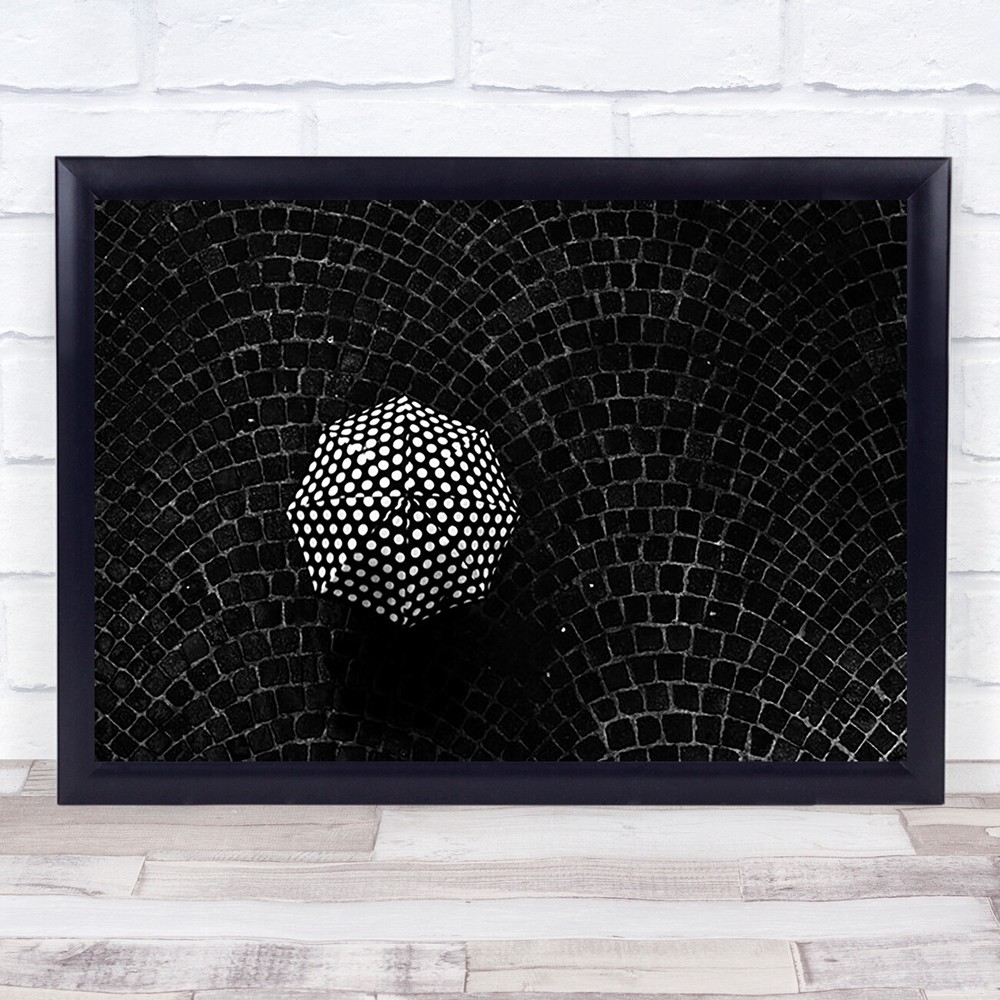 Polka Dot Cobblestone Street Umbrella Pattern Wall Art Print