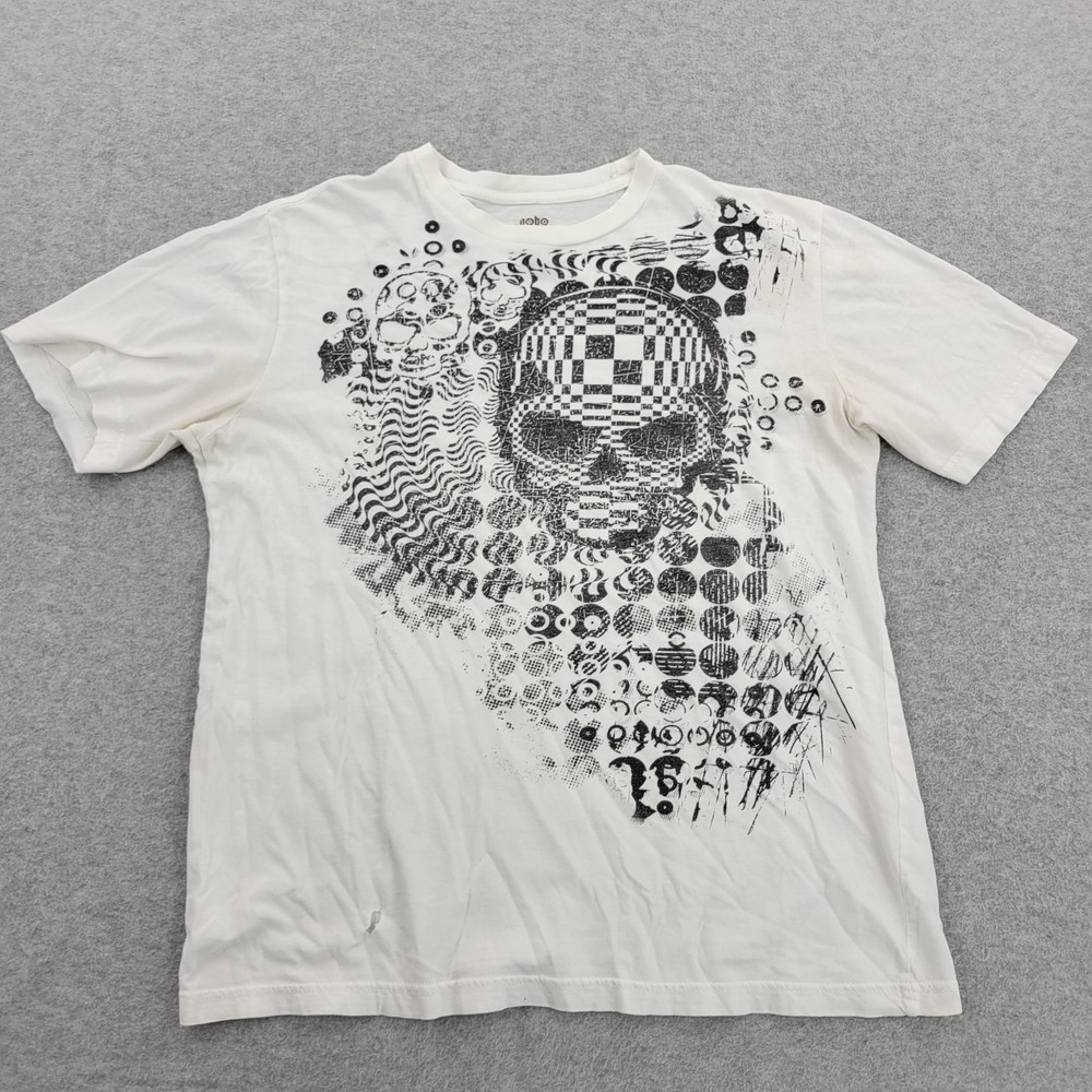 Abstract Y2K Skull Shirt Mens Medium (38-40) White Graphic NOBO Goth-image