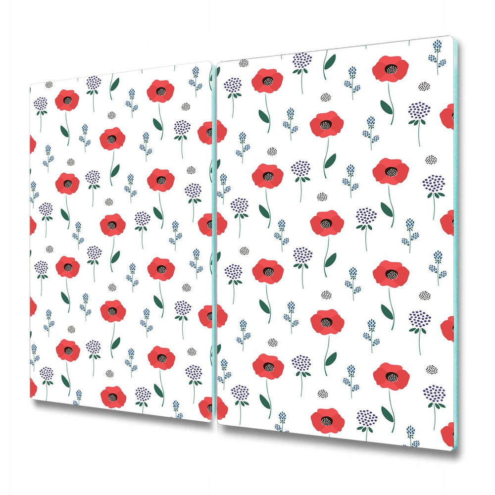 Glass Induction Ceramic Hob Cover Worktop Saver Red field flowers red 2x30x52