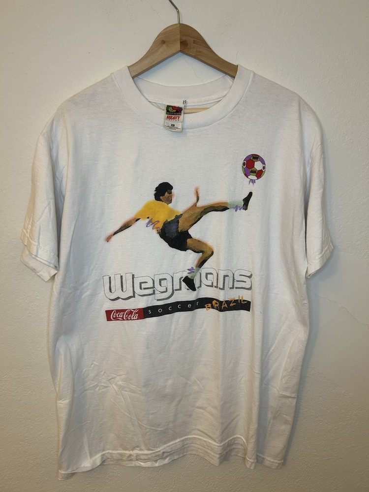 Rare Vintage 90s Brazil World Cup Wegmans PROMO White Single Stitch Tee Size XL