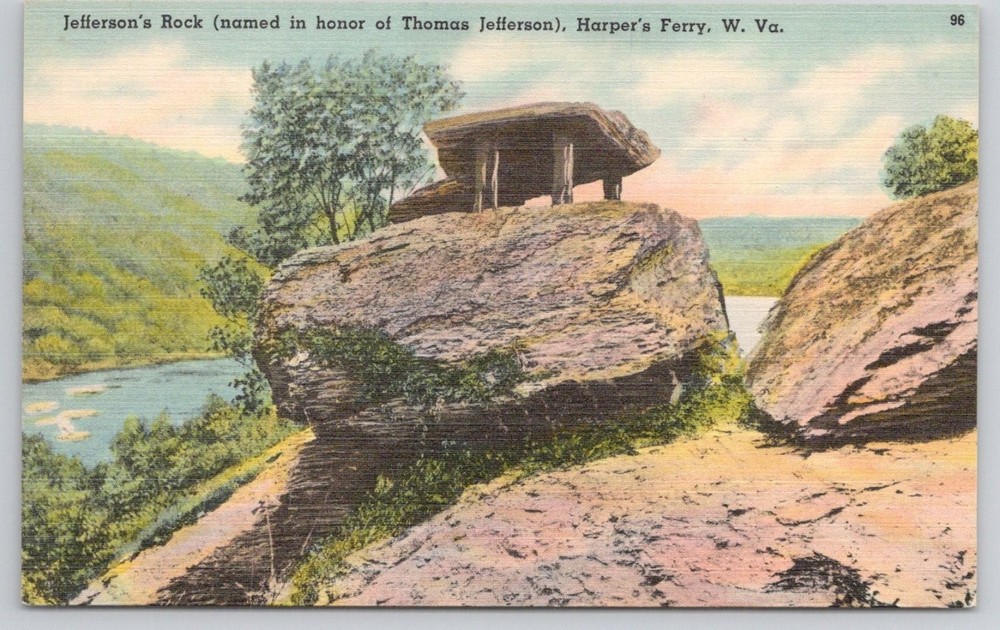 Jefferson's Rock Harpers Ferry WV Linen Postcard John Myerly Co. Unposted