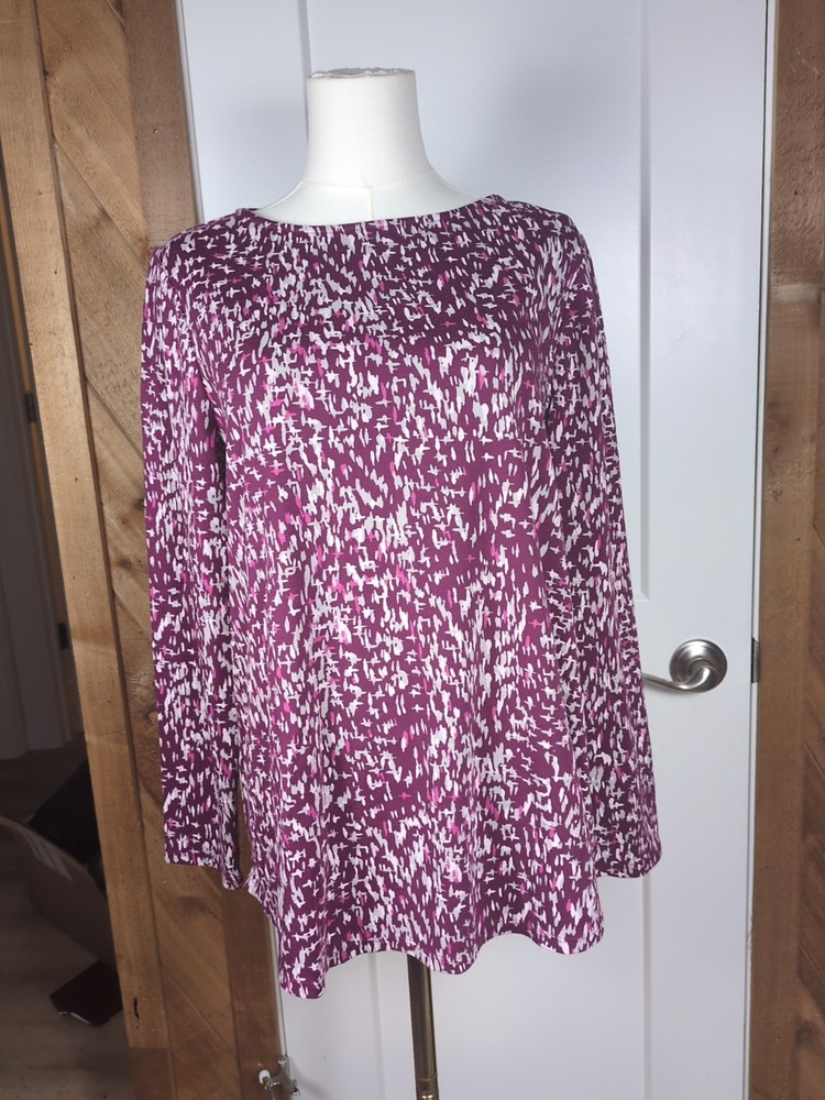 Chico's Women's Purple Abstract Print Long Sleeve Tee Tunic Size  2 (L)