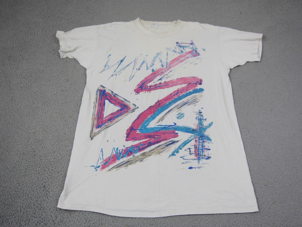 Vintage Shirt Mens Extra Large XL White Abstract Graphic Tee Art Design 80s 90s-image