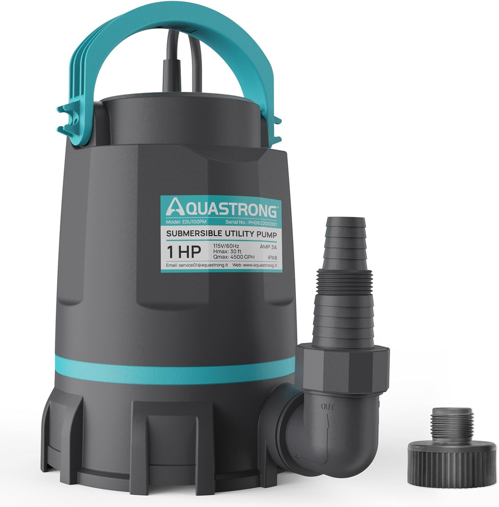 1 HP 4500 GPH Submersible Sump Pump Portable Water Utility Pump Thermoplastic