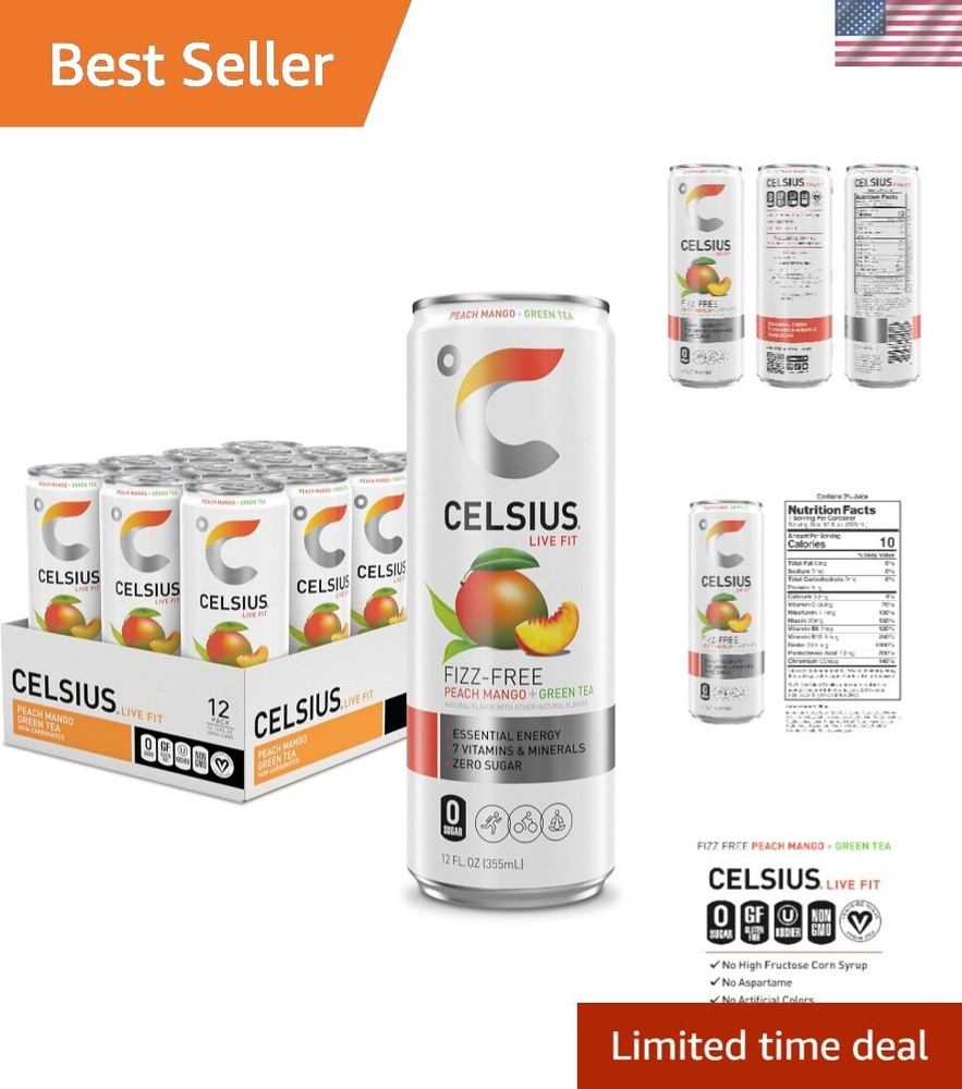 Peach Mango Green Tea, Functional Essential Energy Drink 12 Fl Oz Pack of 12