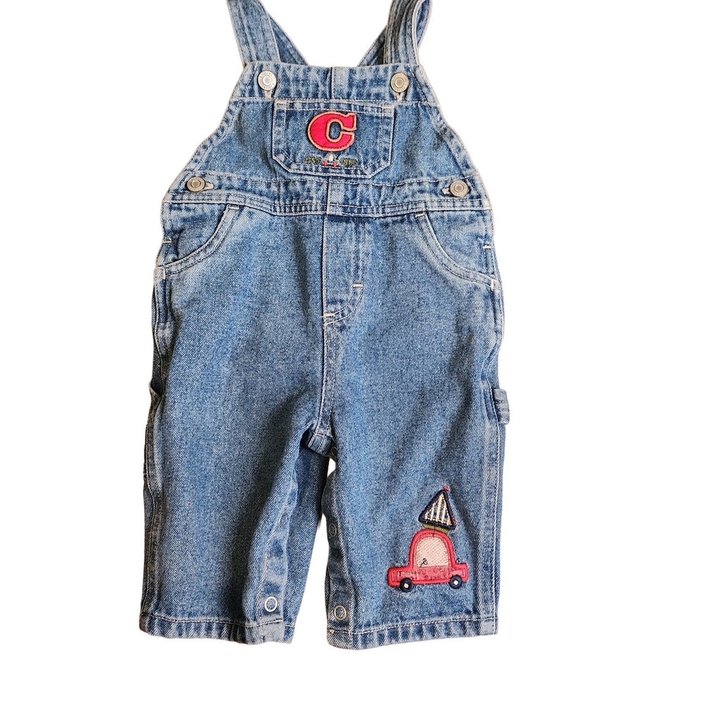 Vintage Carters Denim Overalls 3-6 Months Baby Y2K Embroidered Logo Cotton Jean