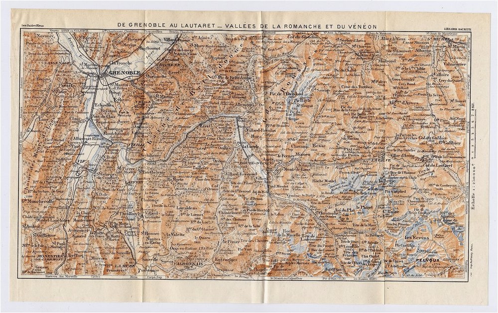 1926 Original Vintage Map Of Vicinity Of Grenoble Romanche Veneon Valley France