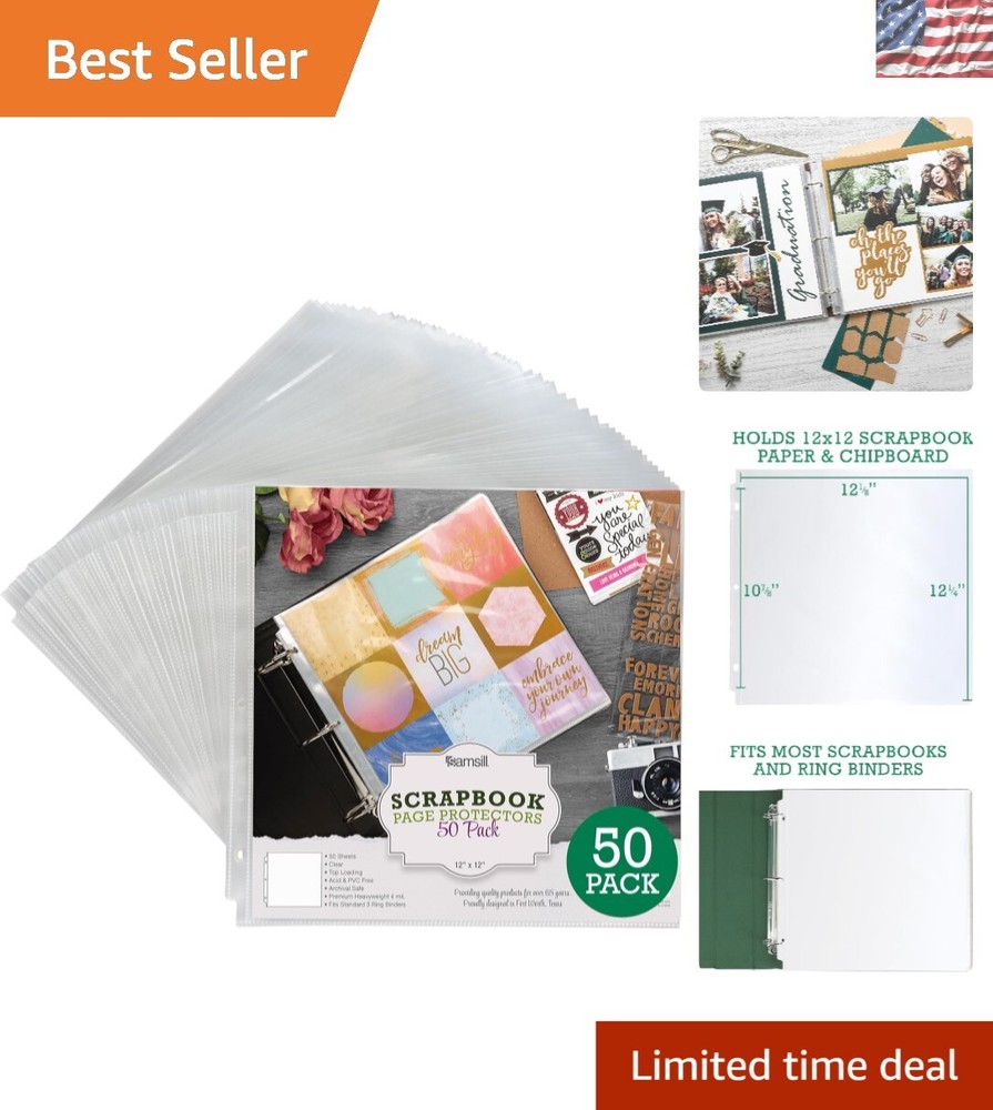 Acid-Free 12x12 Scrapbook Refill Protectors - Heavy-Duty, Super Clear, 50 Pack-image