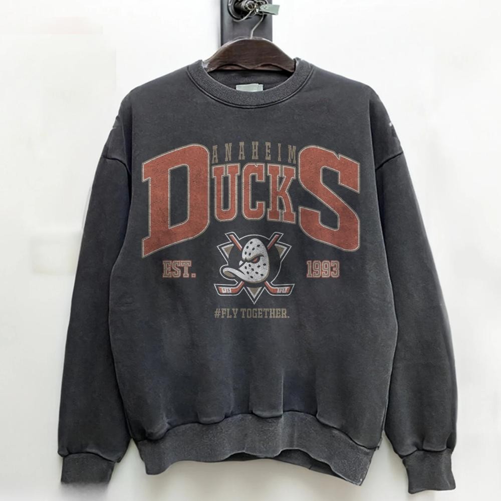 Retro Anaheim Ducks Comfort Color Pepper Unisex Crewneck S - 3XL