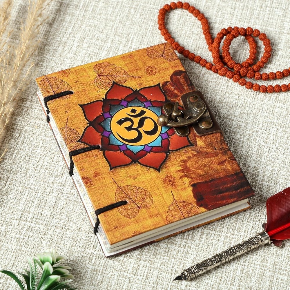 Vintage Om Handmade Paper Diary with Lock Hardbound Unique Journal