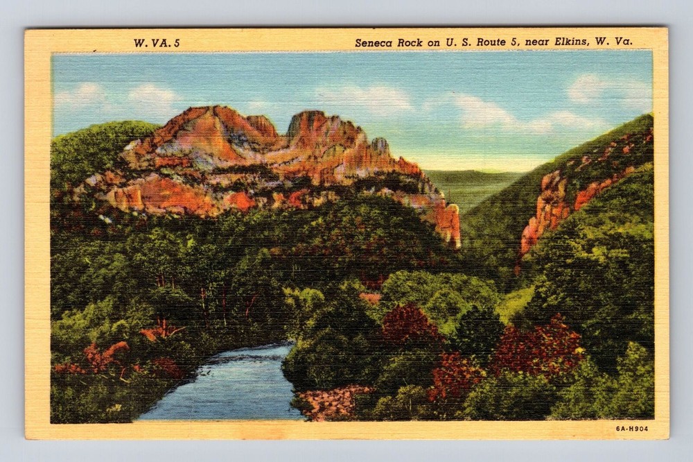 Elkins WV-West Virginia, Seneca Rock on U.S Route 5, Vintagecard