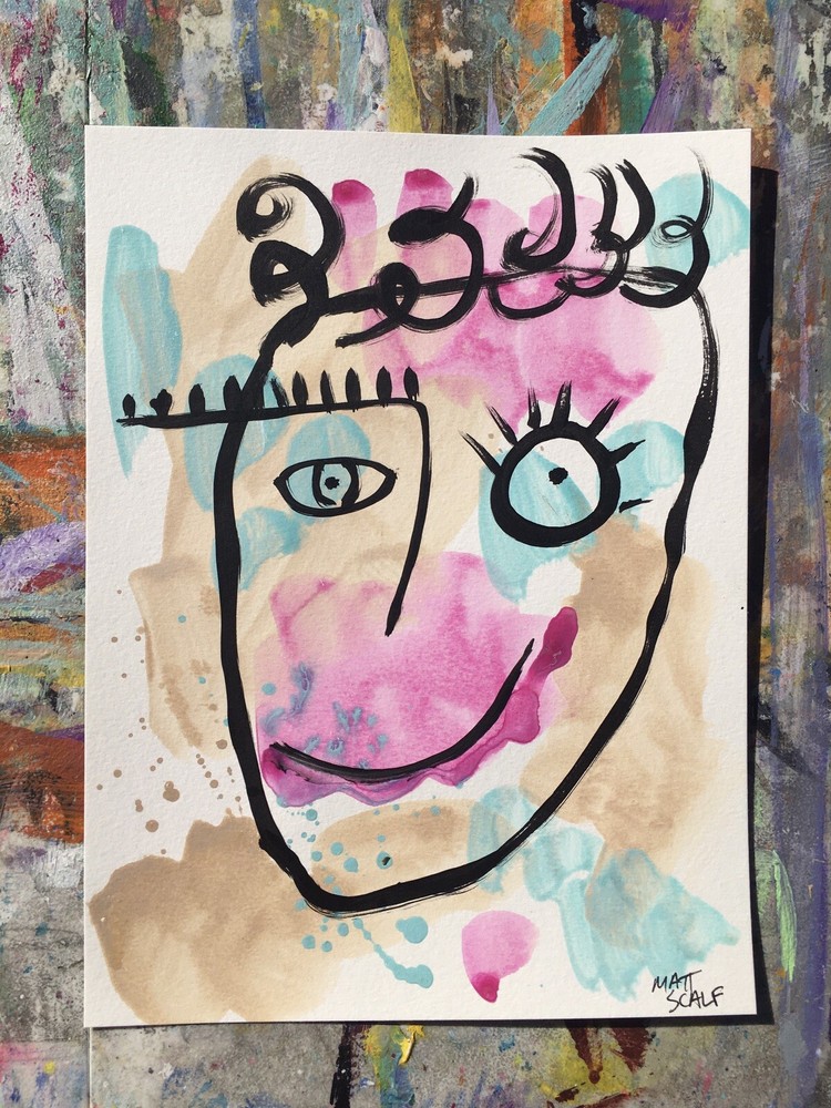Matt Scalf Portrait Face Abstract ORIGINAL PAINTING Street Modern Graffiti 9x12-image