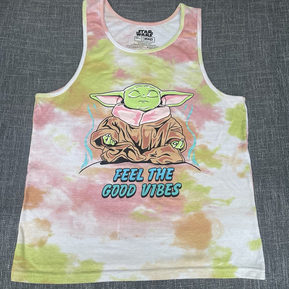 Mad Engine Star Wars Tie Dye Graphic Tank Top Pink Green White Small