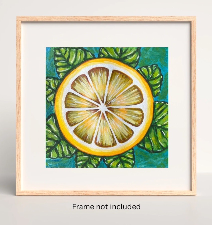 Lemon Slice Impressionist Art Acrylic 8x8” Paper VLP Hand Painted Original