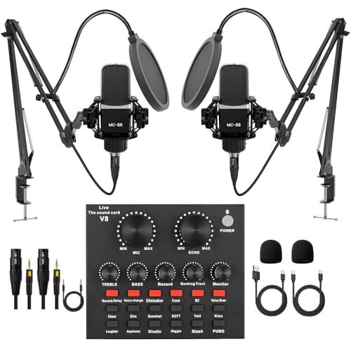 Podcast Equipment Bundle for 2, All-in-One Audio Interface with Studio