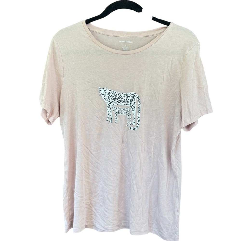 Banana Republic Womens M Pink Leopard Graphic T-Shirt Cotton Modal Short Sleeve