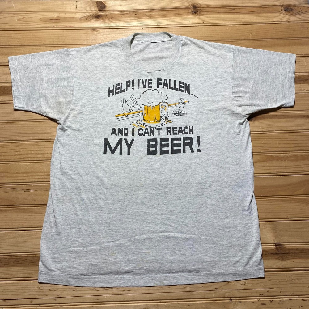 Vintage 90s Help I've Fallen And I Can't Reach My Beer Graphic Funny T-Shirt XL
