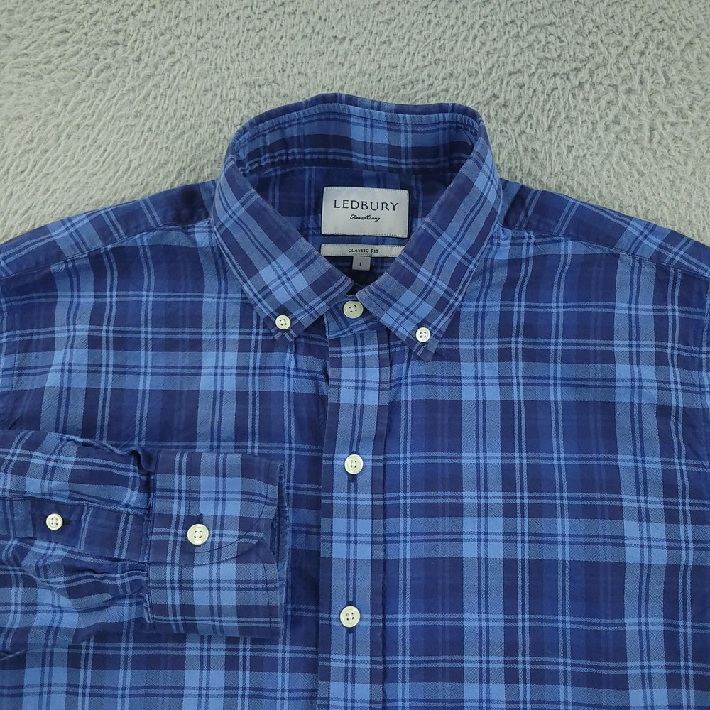 Ledbury Shirt Mens Large Blue Plaid Classic Fit Long Sleeve Button Front Casual
