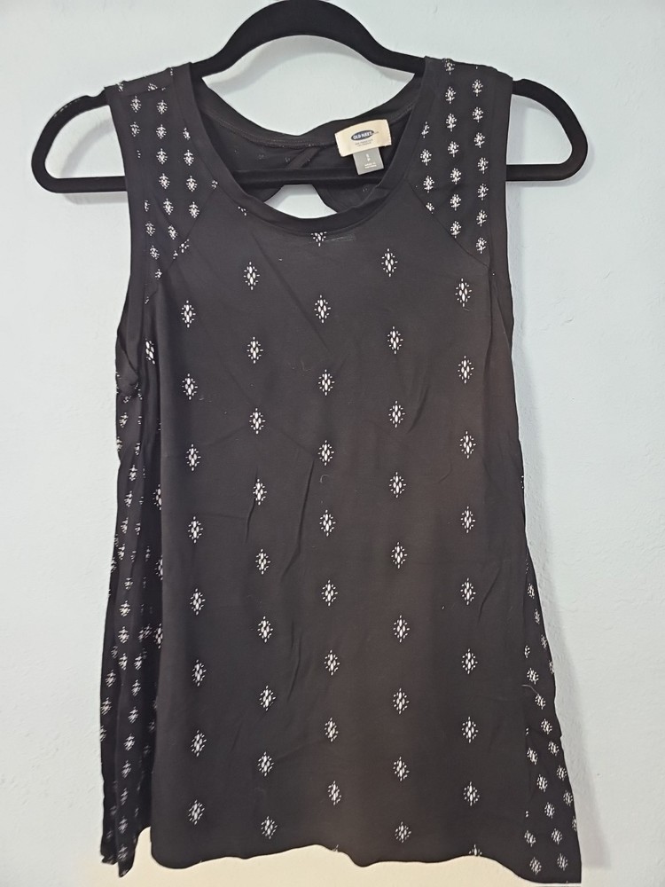 Old Navy Tank Top Womens Size Small Black White Geometric Print Cut Out Back