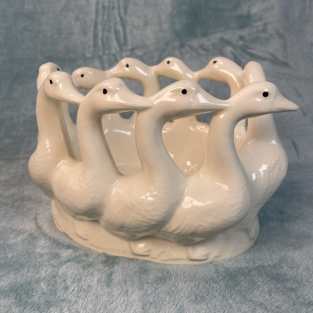 Vintage Holland Mold Ceramic Circle of 10 Geese Goose Ducks In Row Planter 9