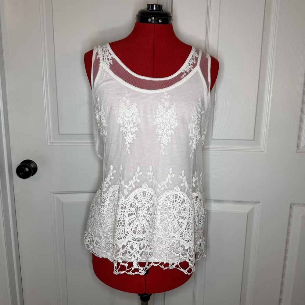 INC International Concepts White Lace Tank NWT Women Sz Medium