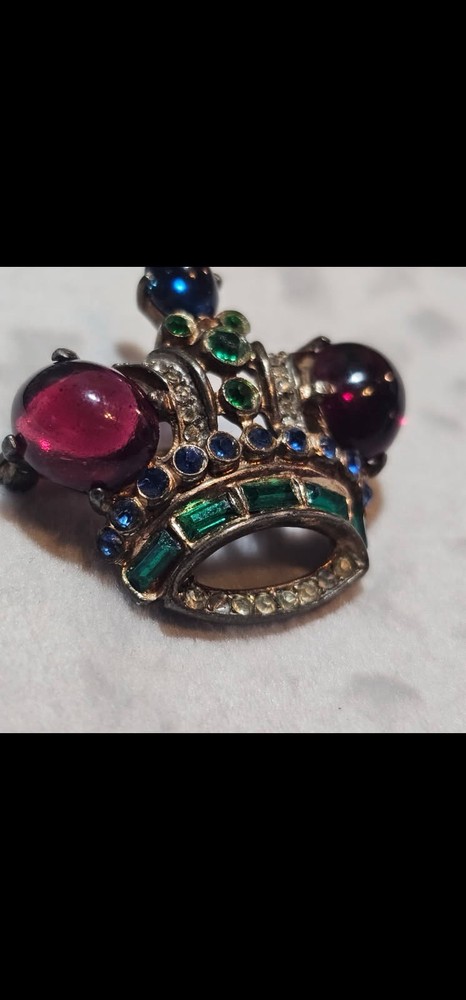 Vintage Trifari Alfred Philippe Crown Jelly Belly Brooch Clip Set Rare