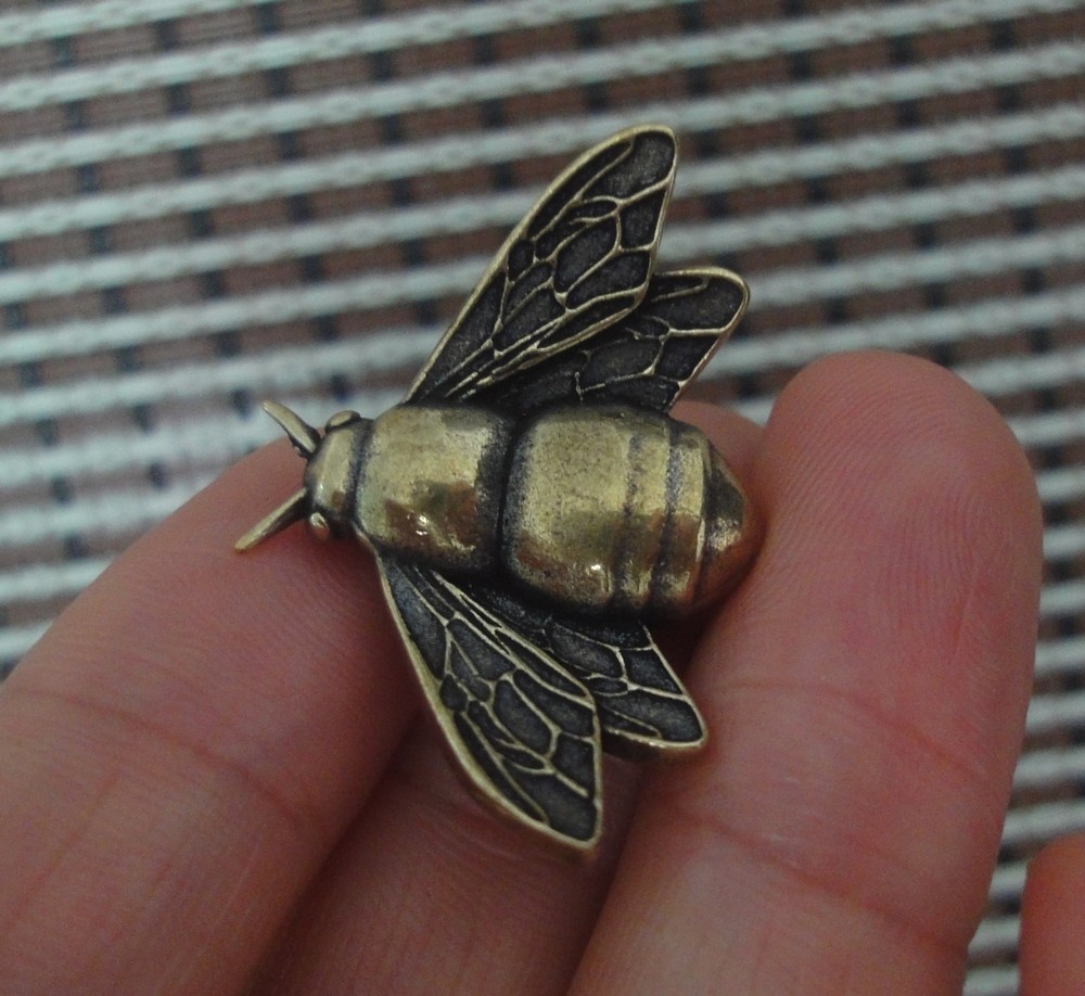 Vintage Style Solid Brass Pure Copper Mini Bee Insect Statue Sculpture