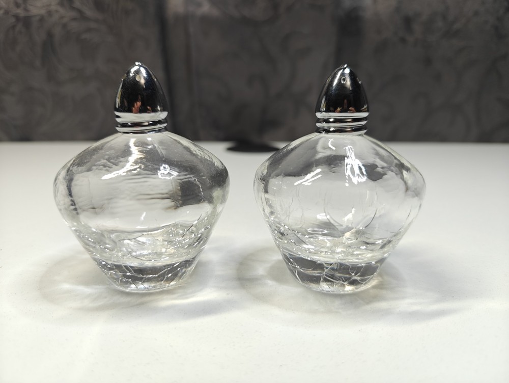 MCM I.W. Rice Crackle Glass Salt Pepper Shakers Set Japan Vintage