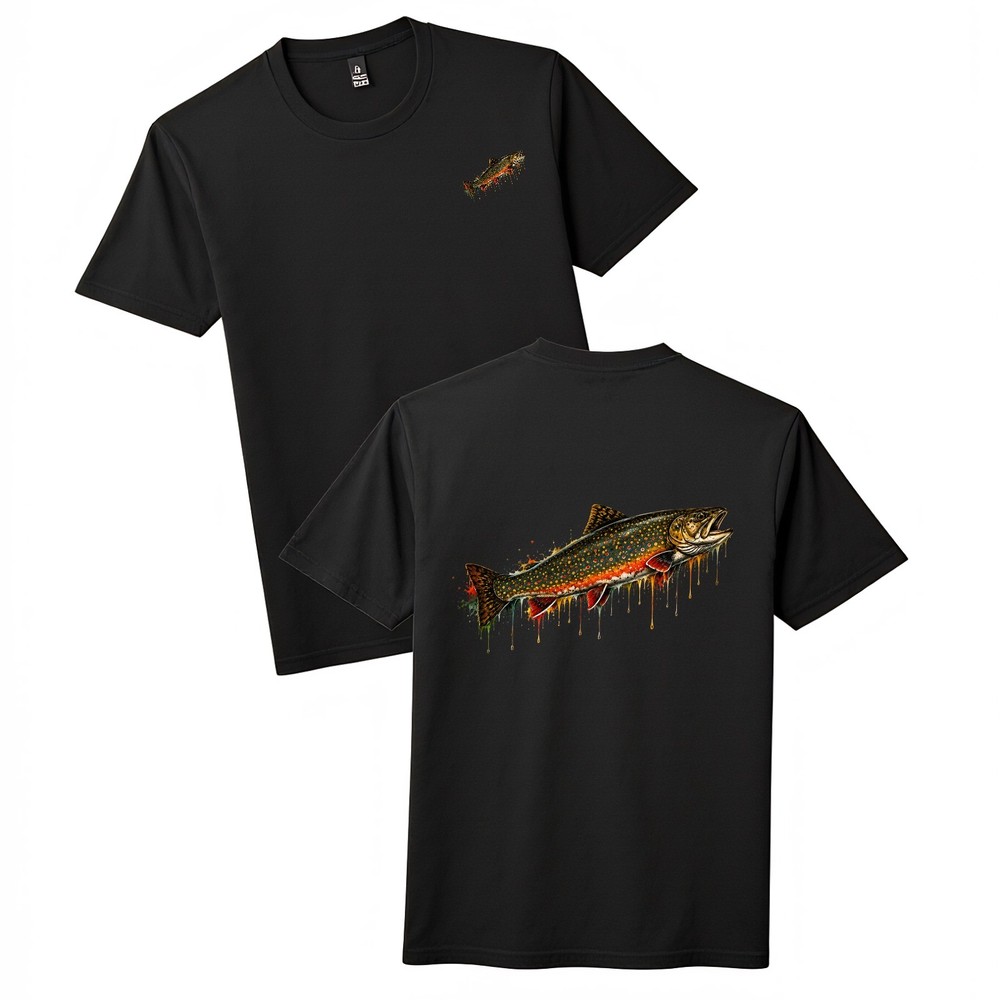Vibrant Drip Trout Art Unisex Dual Print Outdoor Fishing Cotton T-Shirt